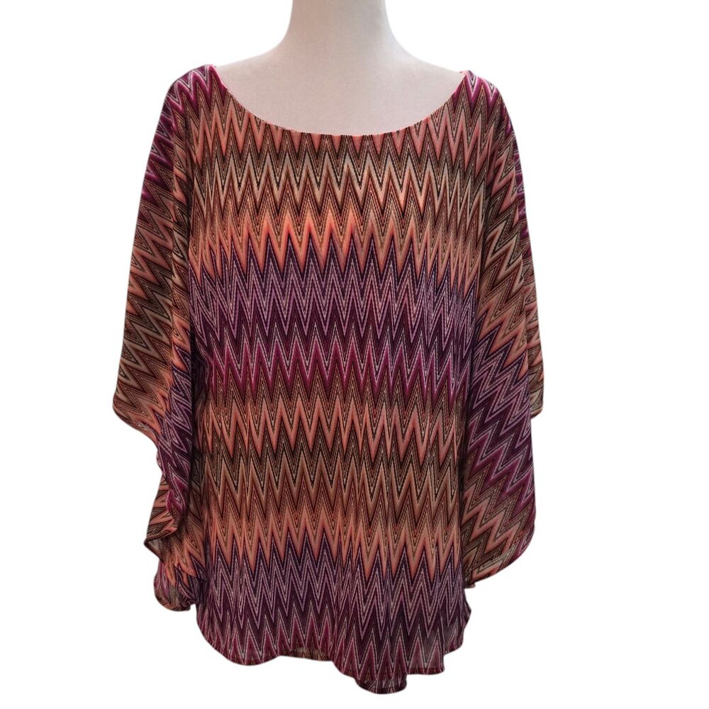Jennifer Lopez 0X Chevron Dolman Sleeve Flowy Blouse Multicolor